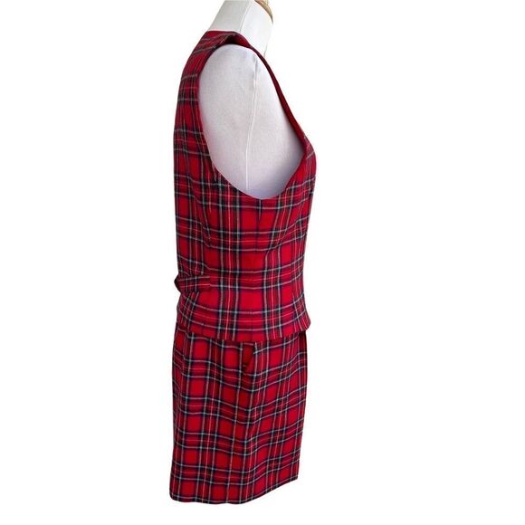 Vintage 80’s David Brooks Red Plaid Two Piece Shorts & Vest Set 8 - Picture 4 of 11